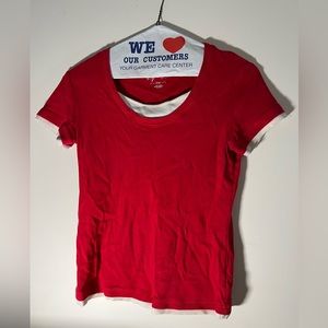 Style & Co. Petite Sport Red Cotton Tee with Faux White Undershirt